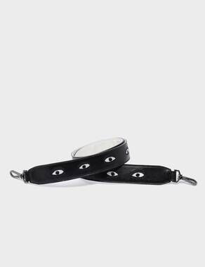 NEW MIN & MON embroidered eyes leather shoulder strap in black